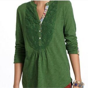 Meadow Rue x Anthropologie Green Lace Bib Henley Top Size‎ XS